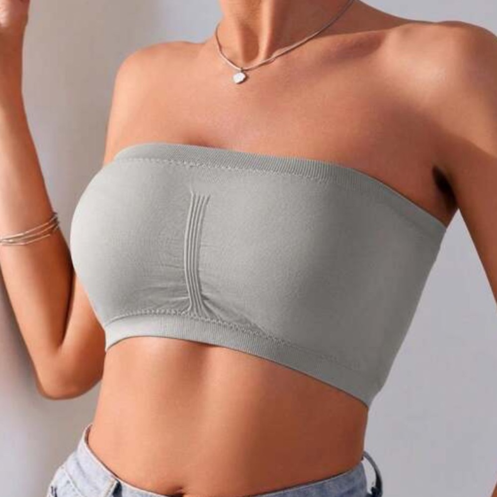 Gray Padded Seamless Strapless Wire-Free High Elasticity Tube Top Bandeau